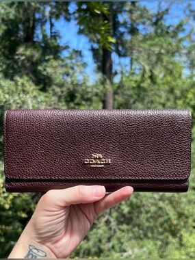 VINTAGE COACH Trifold Wallet Brown Pebbled Leather with Gold Hardware AUTHENTIC